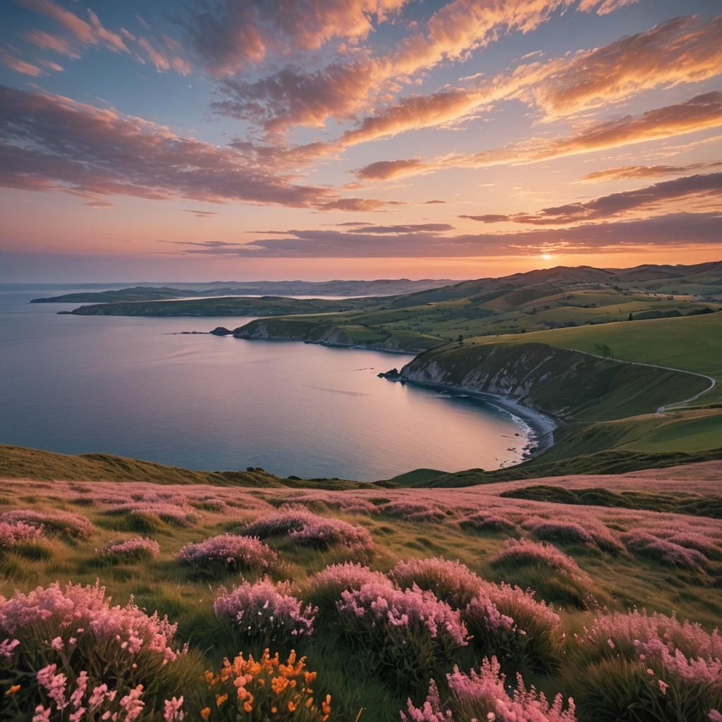 Serene Sunset Over Rolling Hills, Landscape Photography