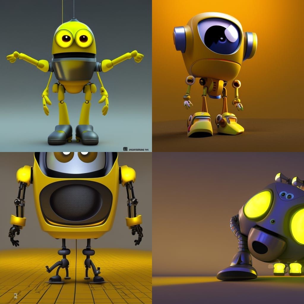 Scary Yellow Robot: Pixar-Style 3D Digital Art