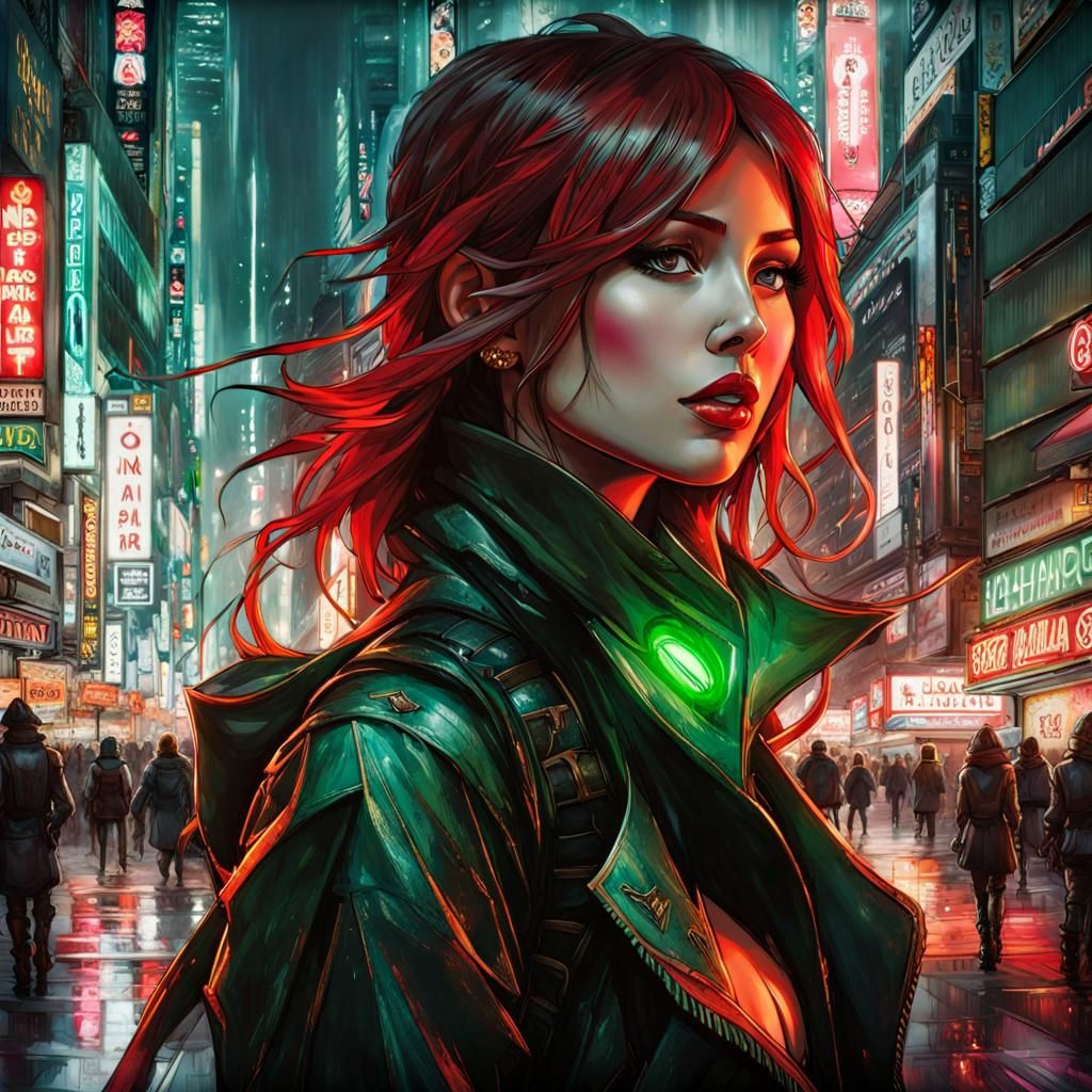 Steampunk Goth Girl in Akihabara: Detailed Digital Art