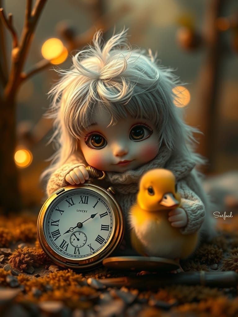 Furry Pocket Watch and Duckling in Magical Forest