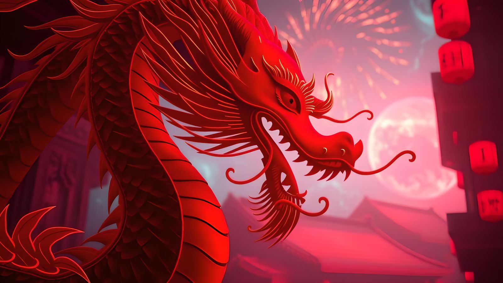 Cyberpunk Dragon Silhouette Portrait in Neon Red