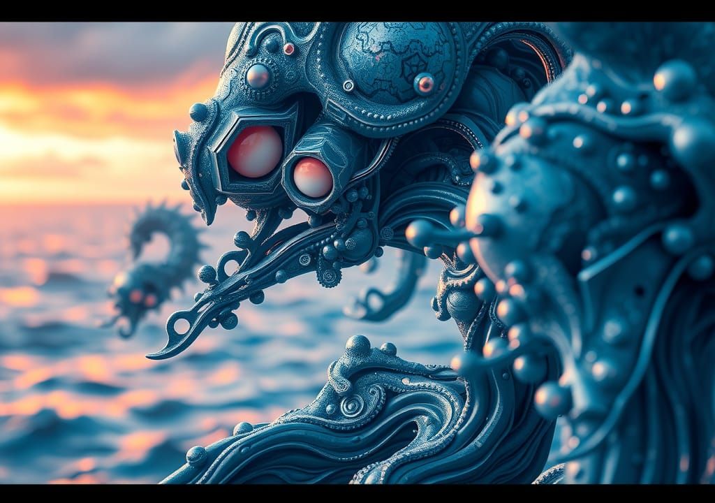 Hyperrealistic Macro Sea Scene in Sci-Fi Style