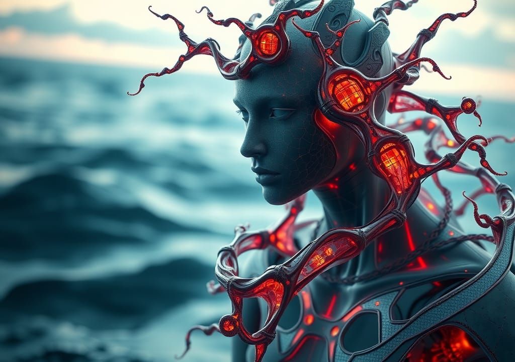 Hyperrealistic Macro Sea Scene in Sci-Fi Style