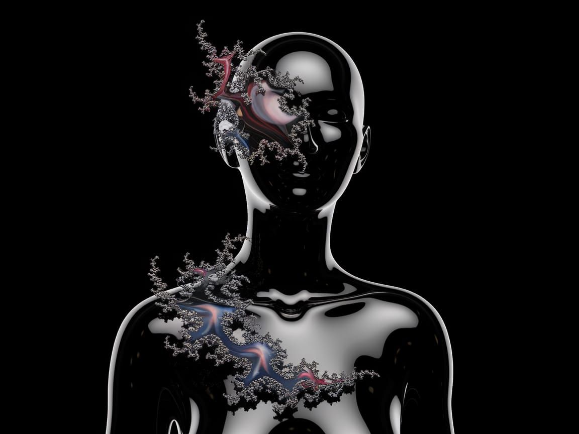 Figurative Sculpture with Fractal Silver Jewelry