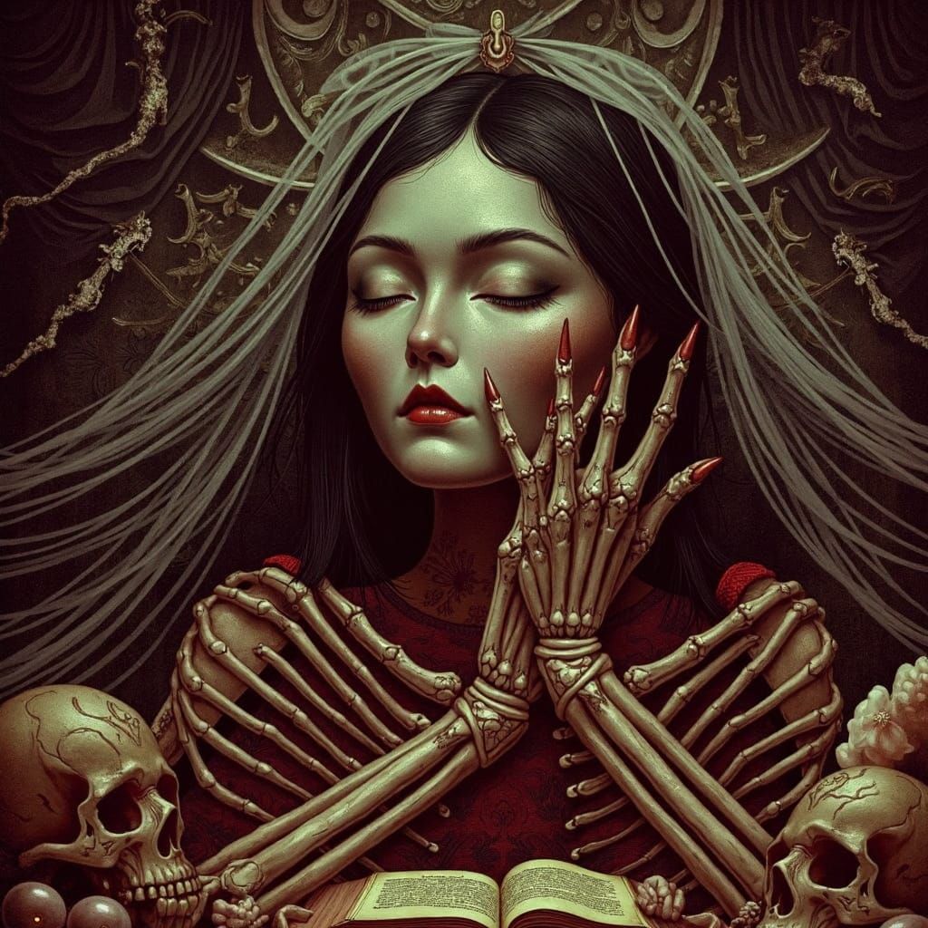 Surreal Memento Mori Scene in Oil Painting Style