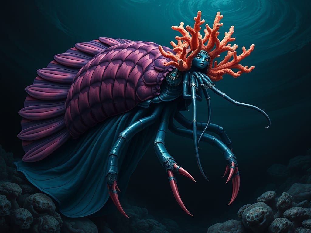 Regal Deep-Sea Isopod in Art Nouveau Style