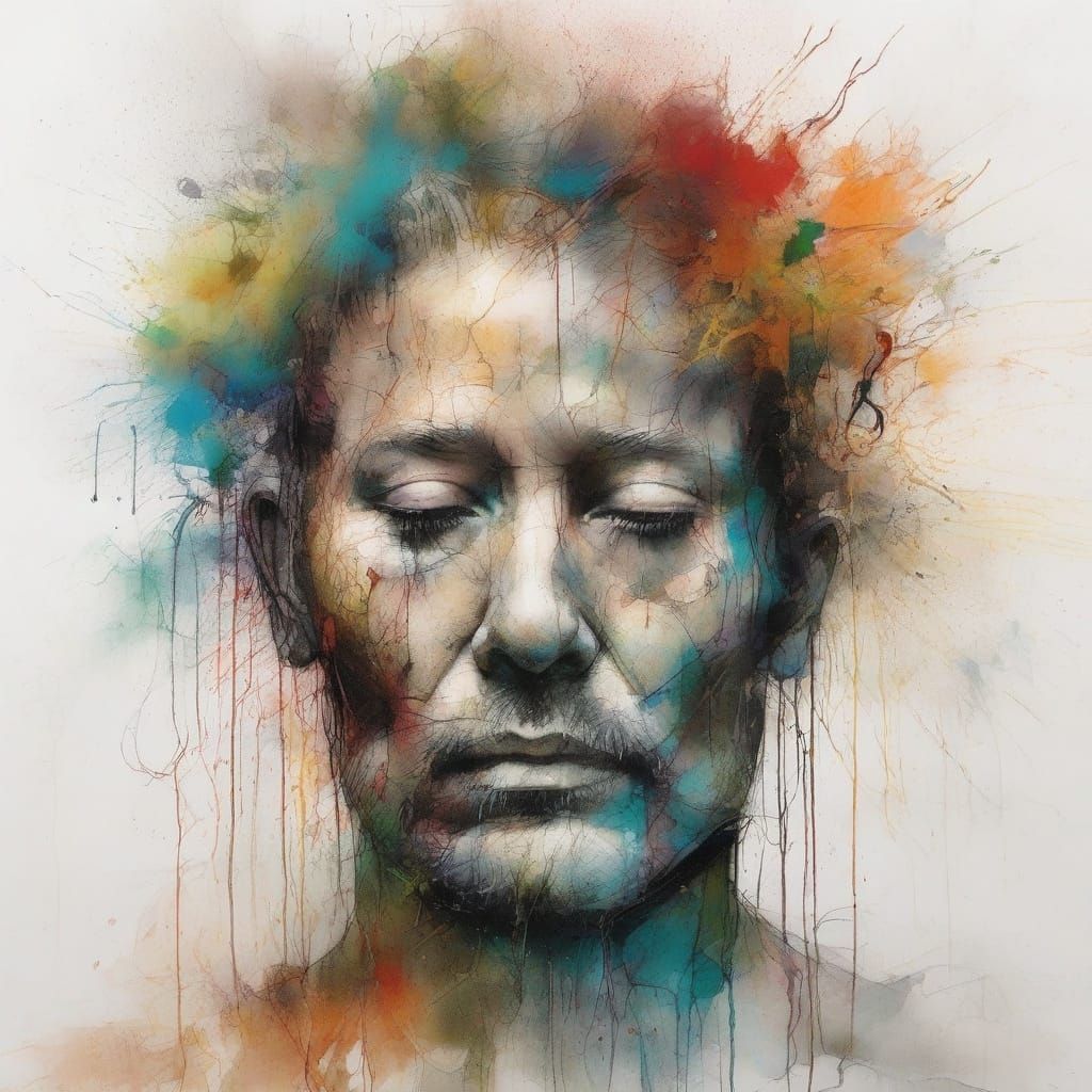 Neuroplastic Synesthesia Portrait with Ink Splashes