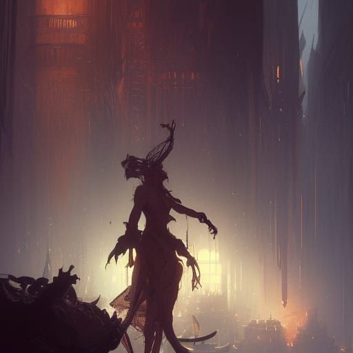 Dark Fantasy Landscape in Purple and Yellow