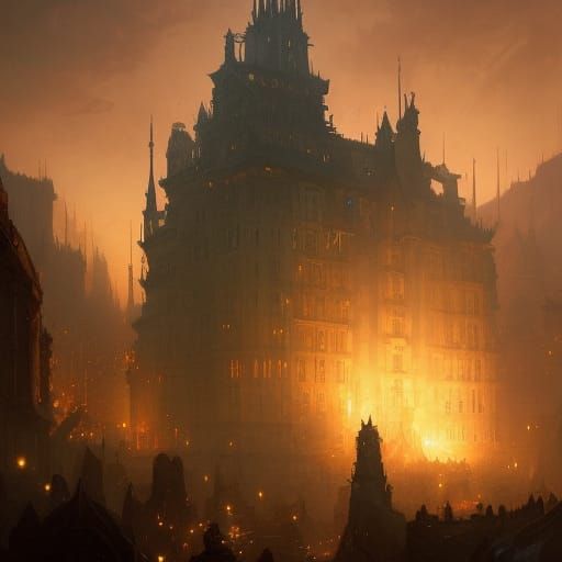 Dark Fantasy Masterpiece in Purple and Yellow