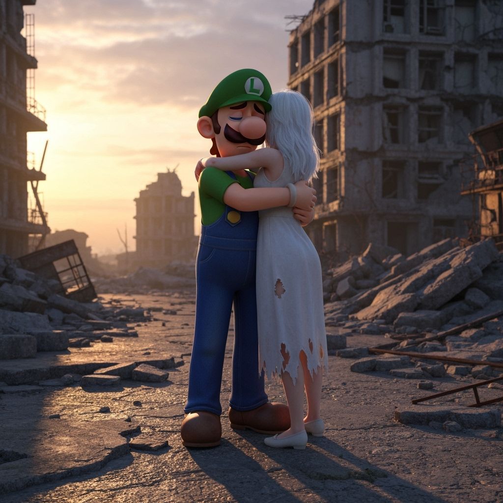 Emotional Luigi Hugs Last Survivor on Ruined Earth