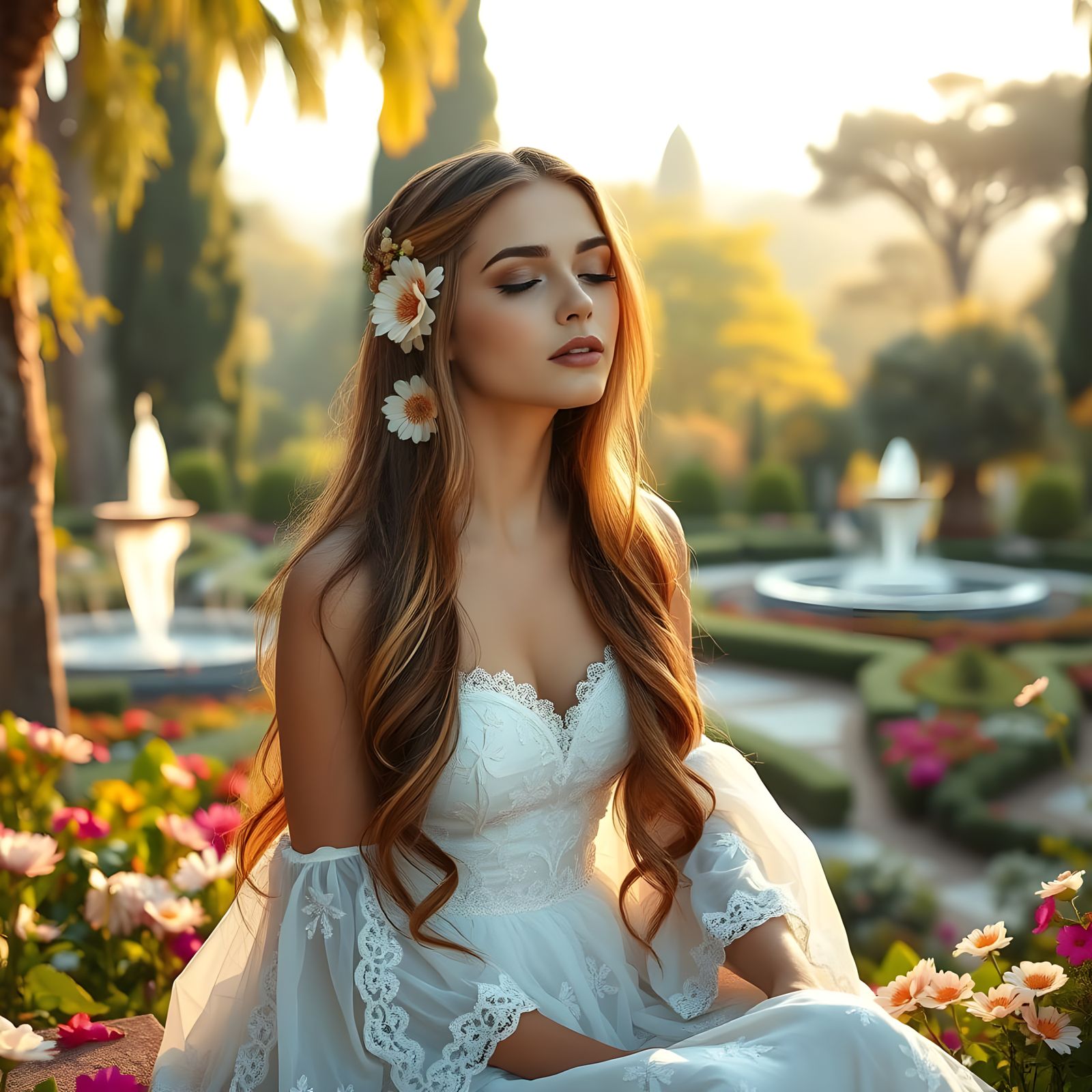 Ethereal Garden Goddess in Soft Golden Light