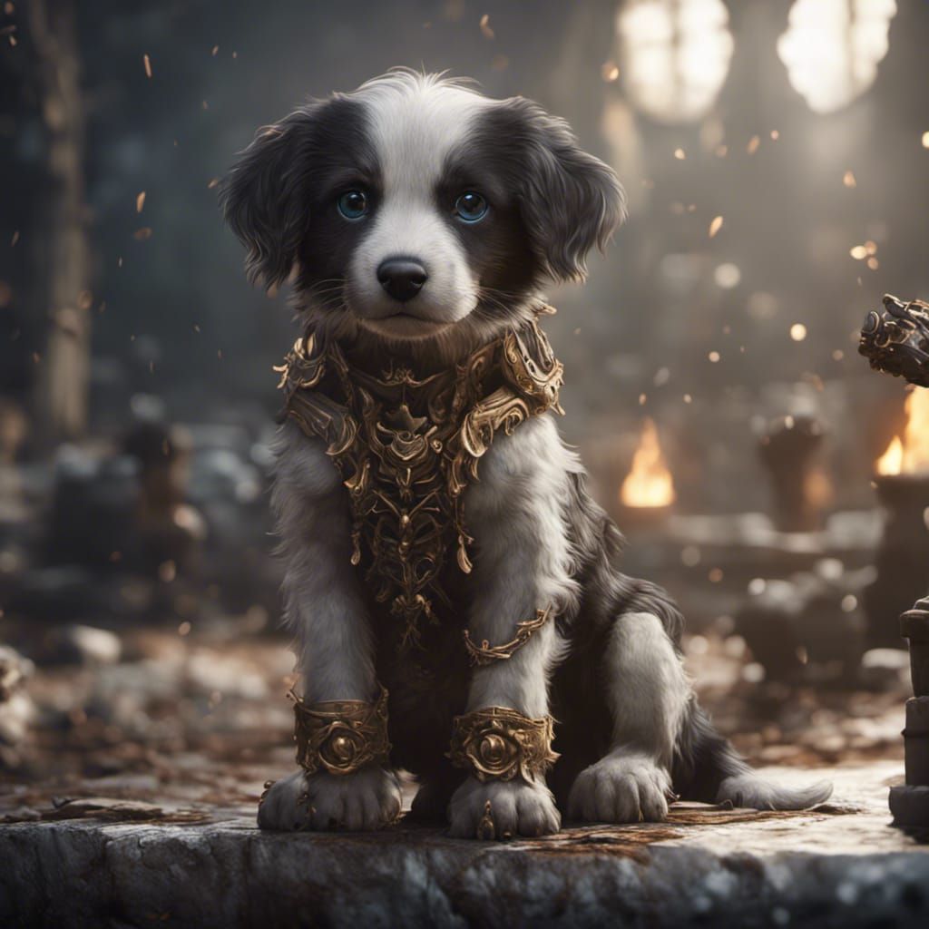 Detailed Matte Painting of Puppy in Deep Color
