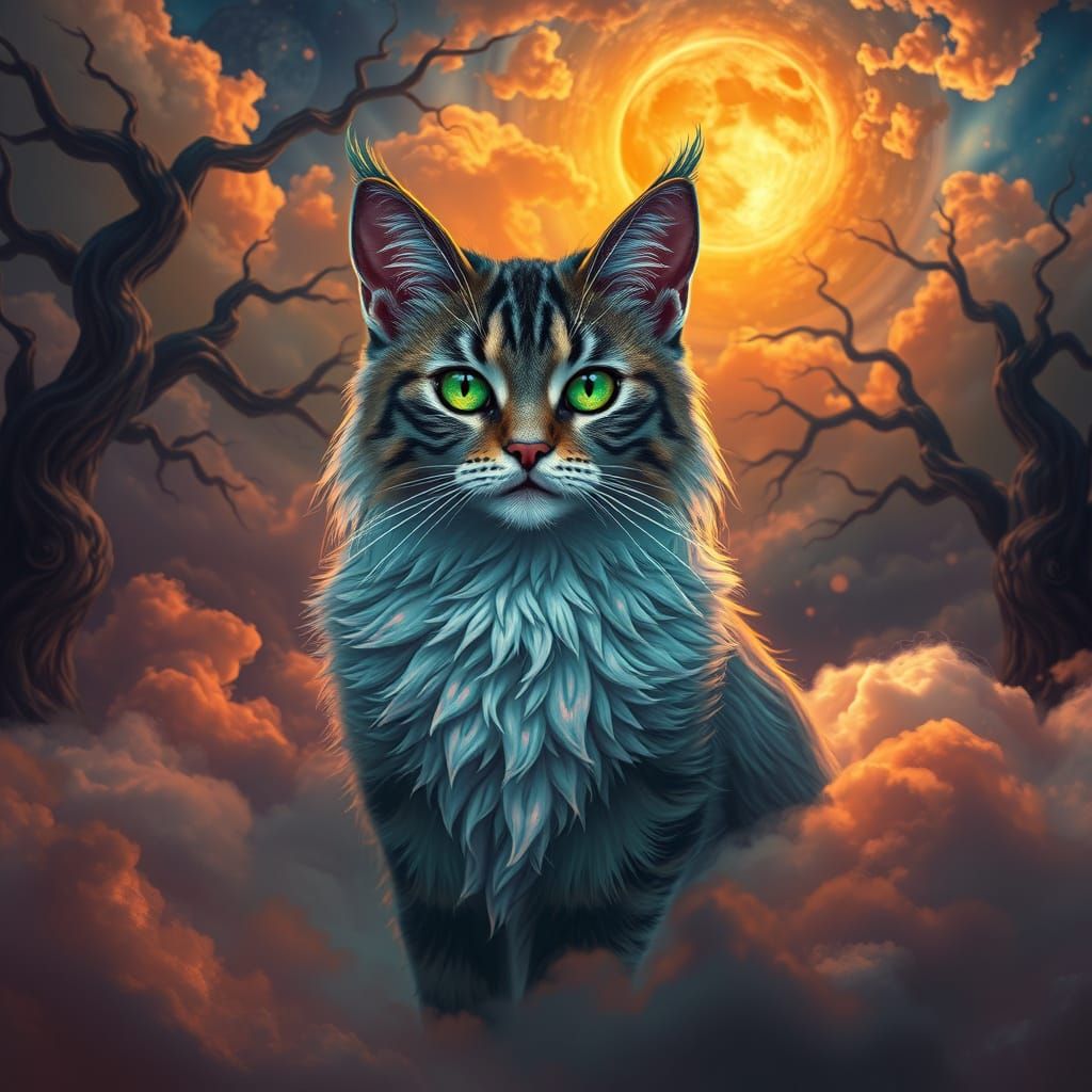 Majestic Regal Cat in Vibrant Mystical Realm