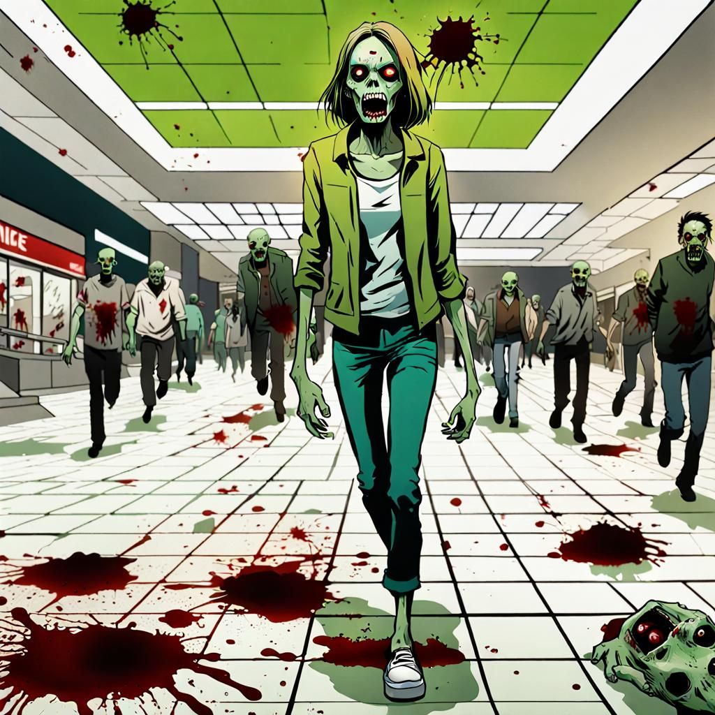 Green Zombie Apocalypse in a Mall