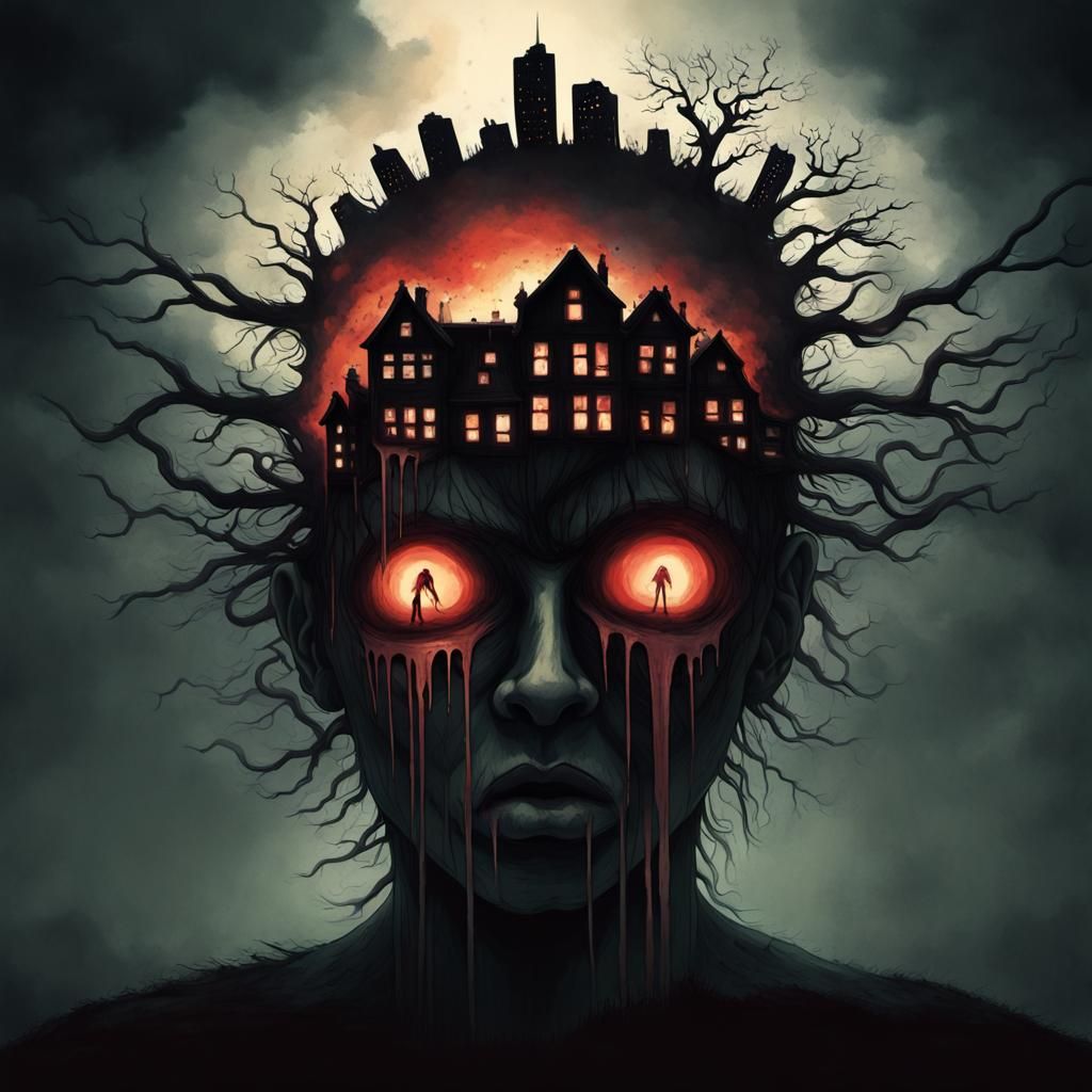 Surreal Macabre House Head in Double Exposure Collage