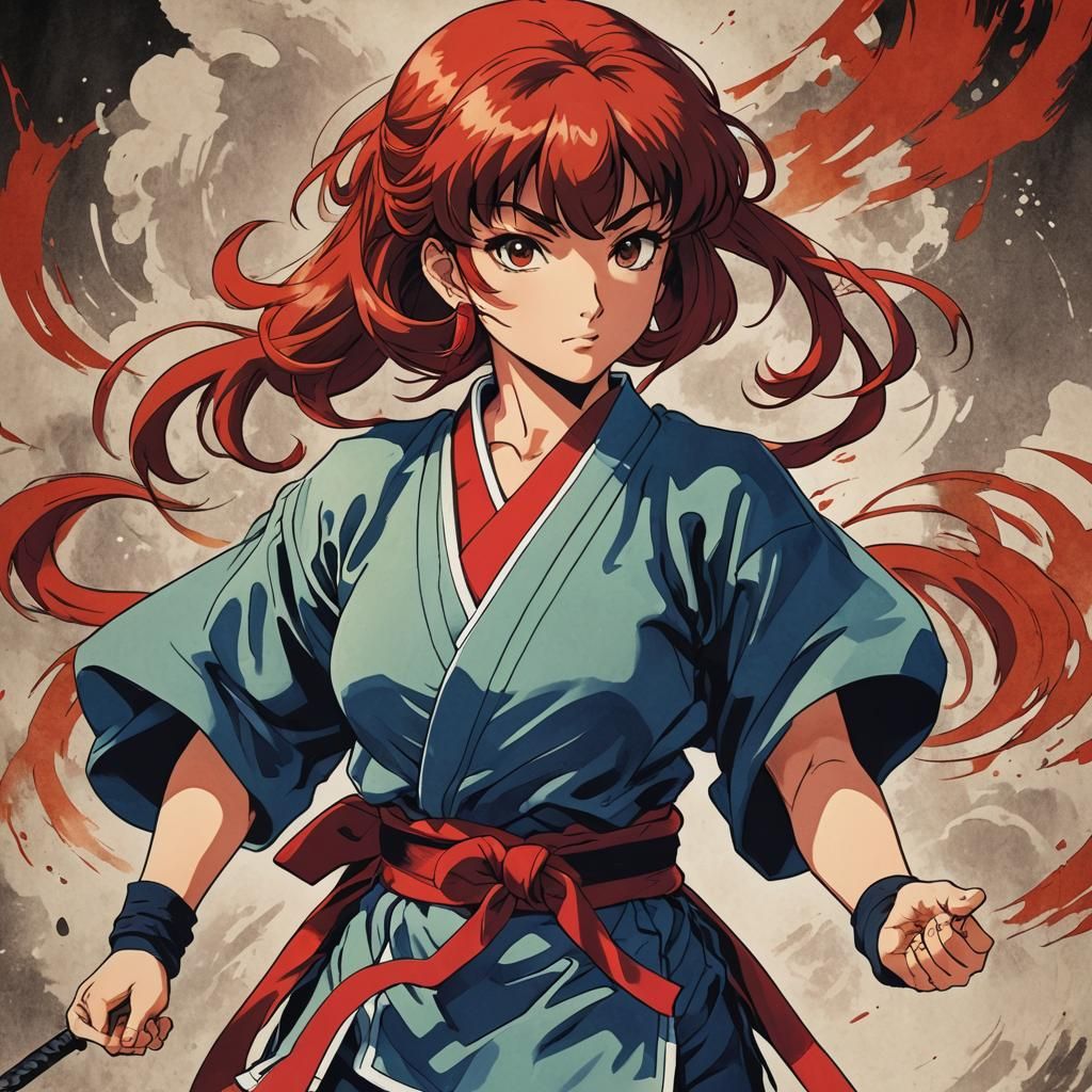 Ranma Saotome as Red-Haired Girl in Manga Style