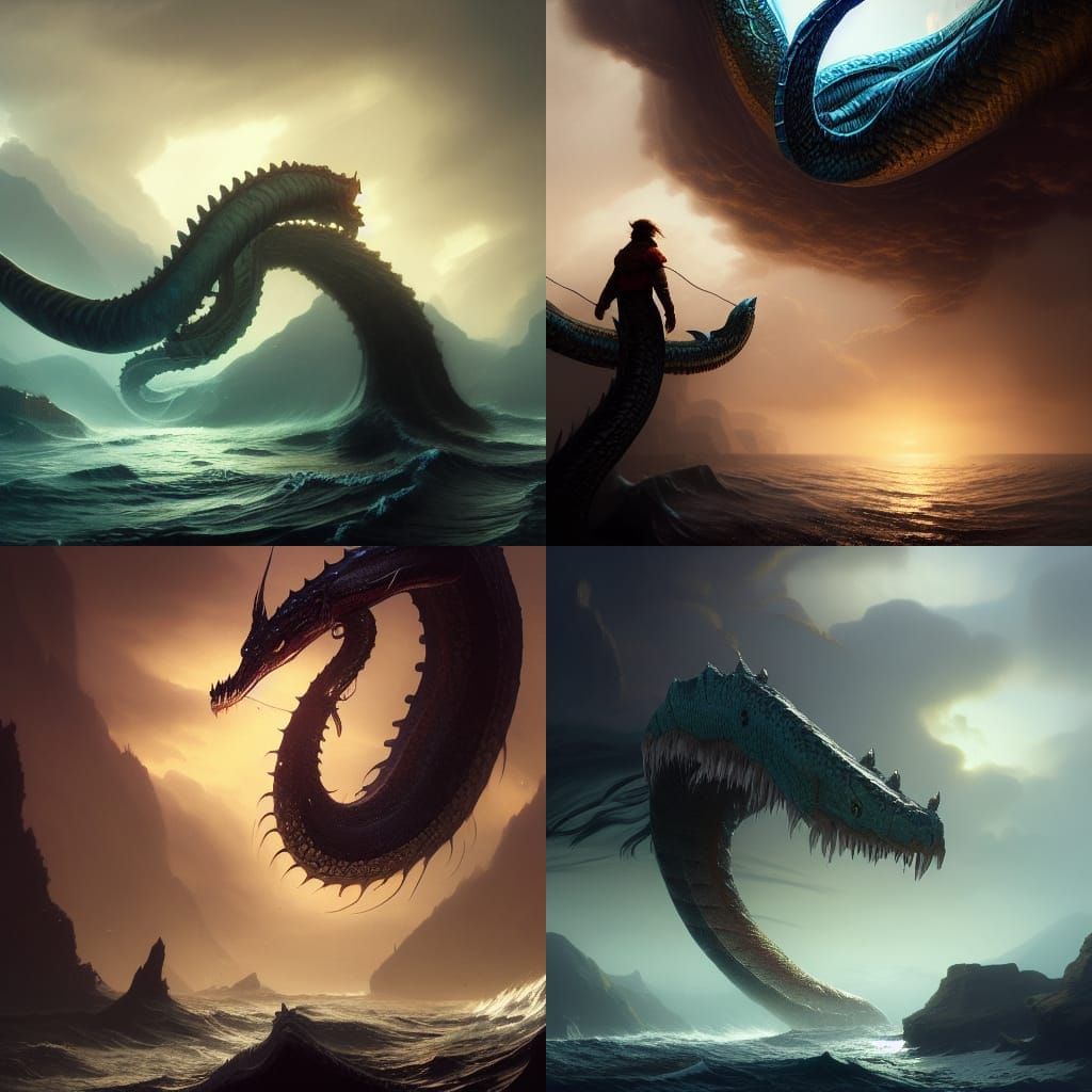 Epic Sea Serpent in Dark Fantasy Style