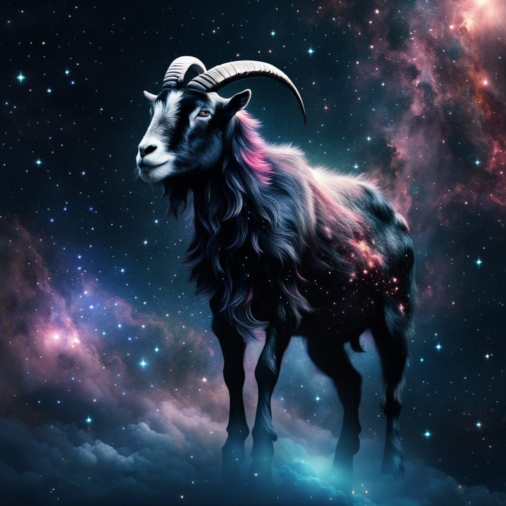 Galactic Goat Soaring Through Starry Sky