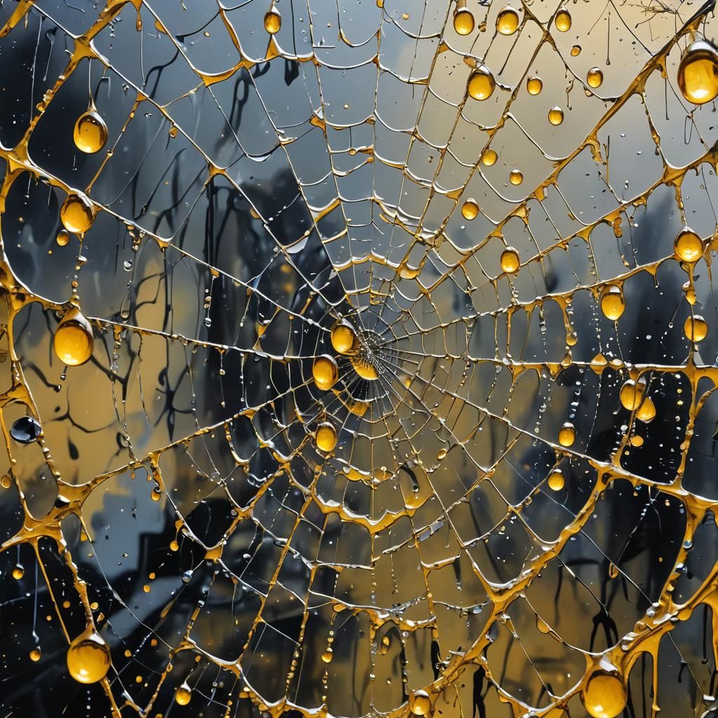 Spider Web and Mirror Shards in Surrealist Graffiti Art