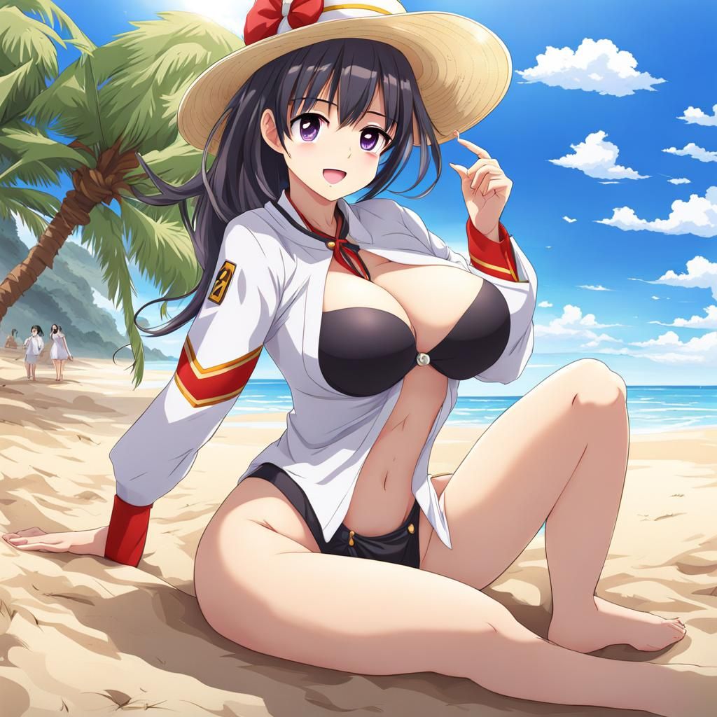 Anime Girl on Beach in Manga Style