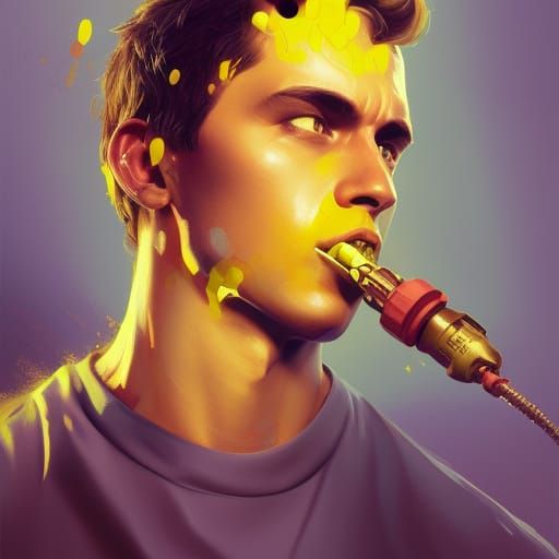 Boy with Drill: Hyperdetailed Portrait in Digital Art Style