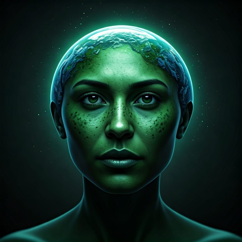 Striking Portrait with Emerald Earth