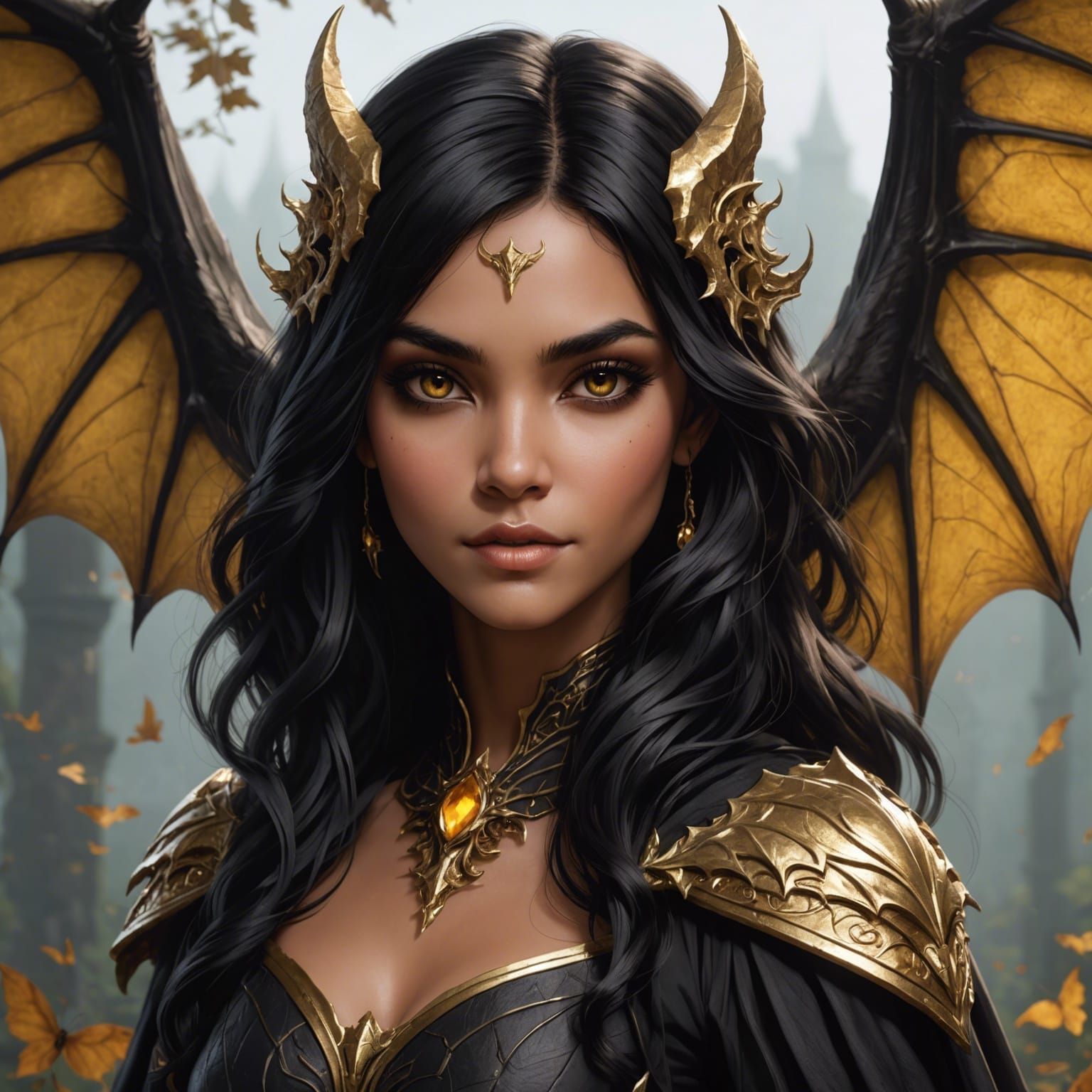 Fantasy High Fae with Bat Wings and Hazel Eyes