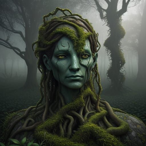 Eerie Surrealist Garden with Twisted Vines