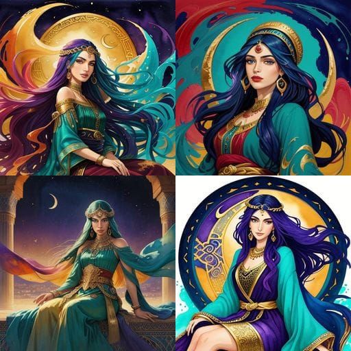 Scheherazade Silhouette in Watercolor Splash Art