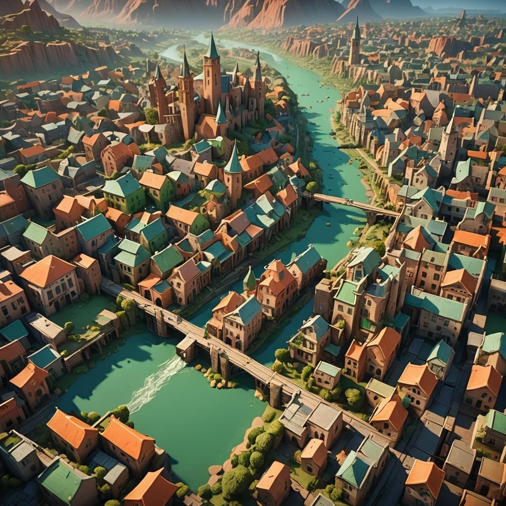 Clay Town by Orange River: Fantasy Matte Painting
