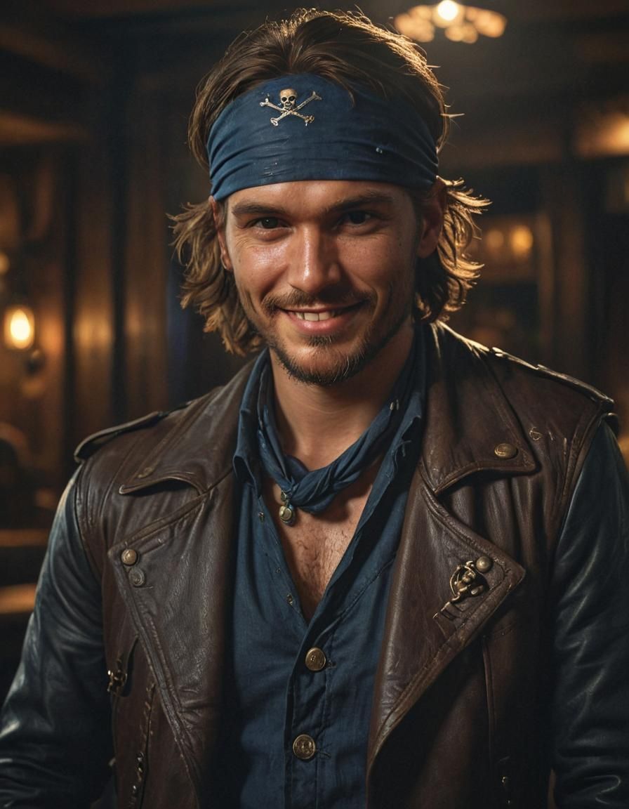 Handsome Pirate Portrait in Dimly Lit Tavern