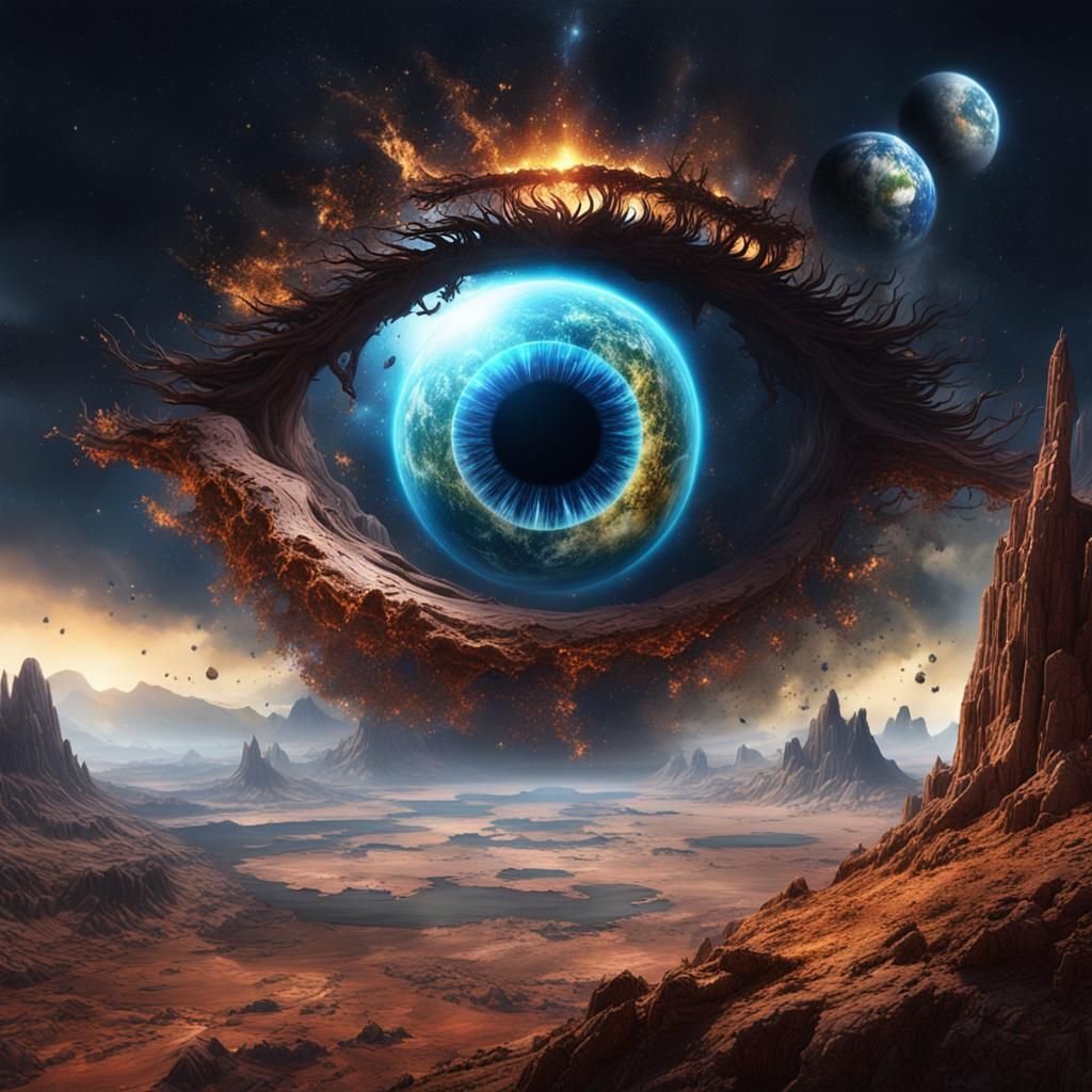 Earth Eye Shining in Space, Digital Art