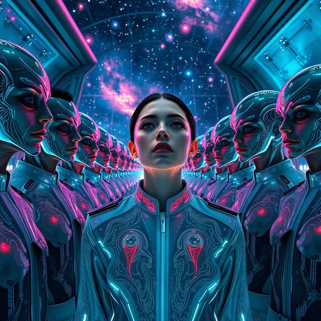 Futuristic Military Men Encounter Celestial Aliens in Synchr...