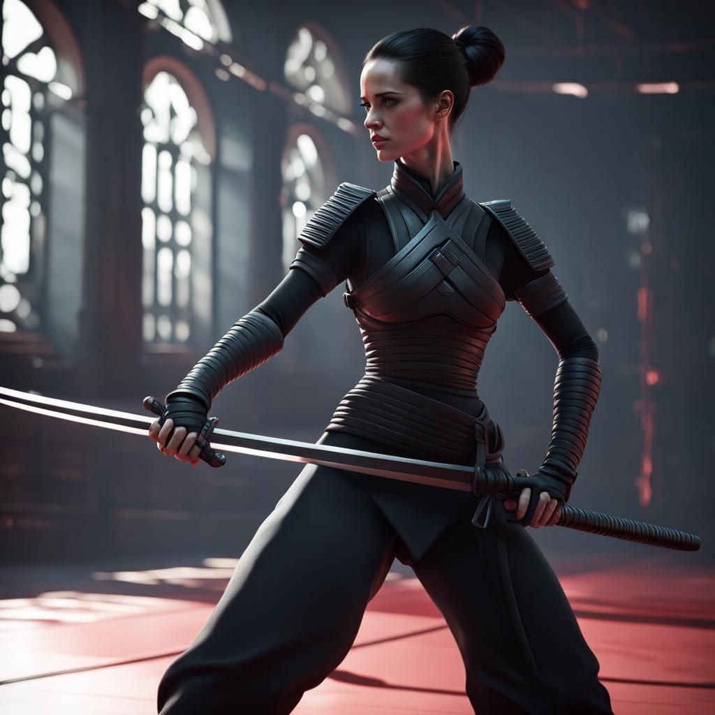 Futuristic Kendo Warrior with Sword in 3D