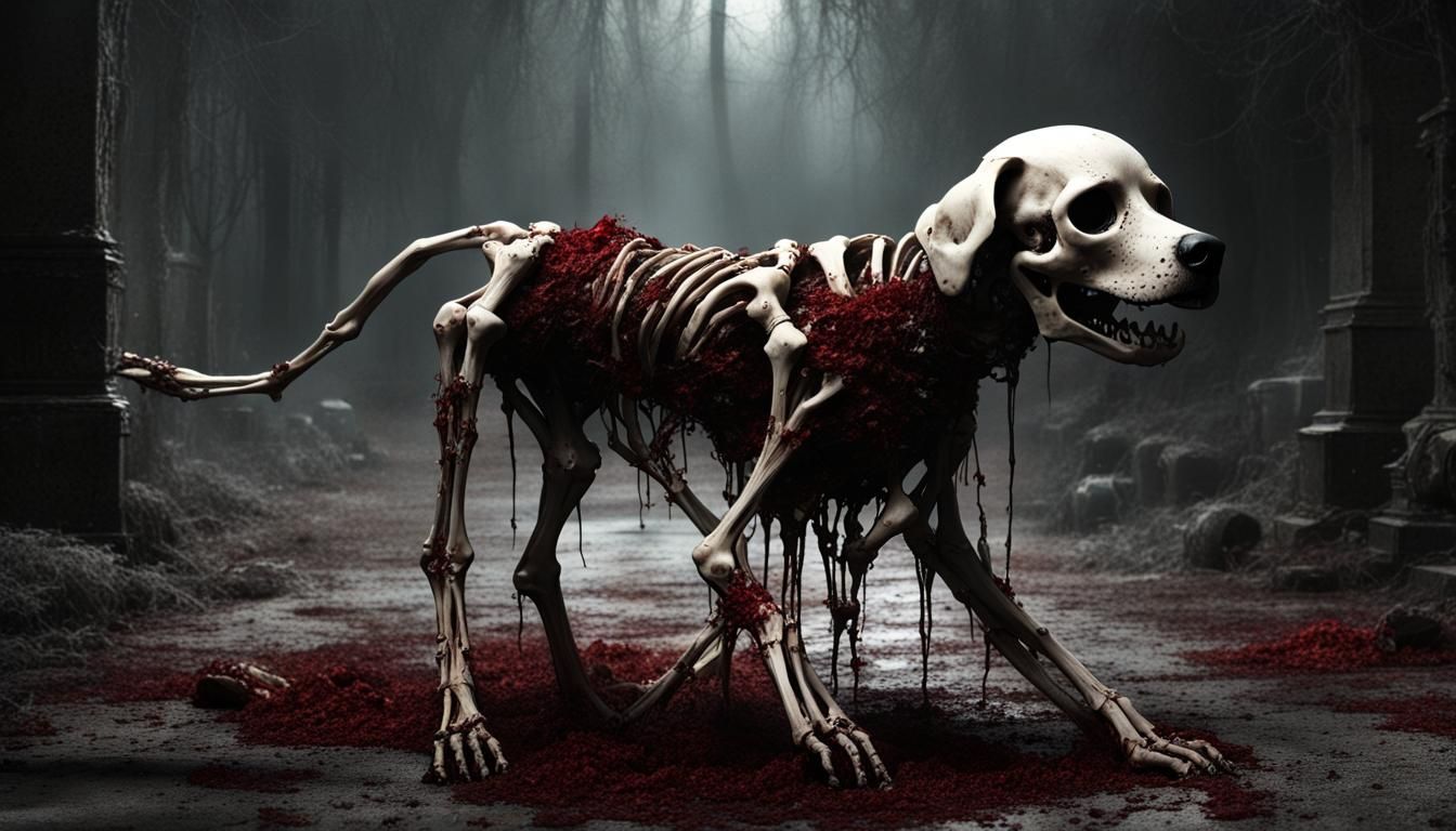 Gothic Skeletal Puppy in Dark Fantasy Style