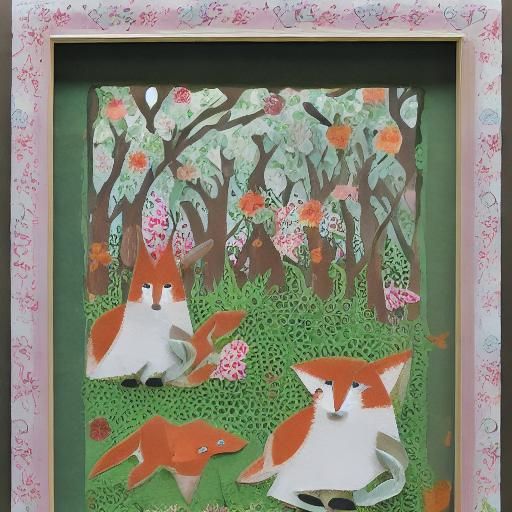 Fox and Rabbit Afternoon Tea: Origami Illustration