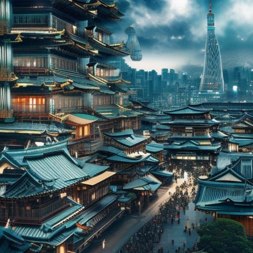 Epic Japanese City Digital Matte Painting