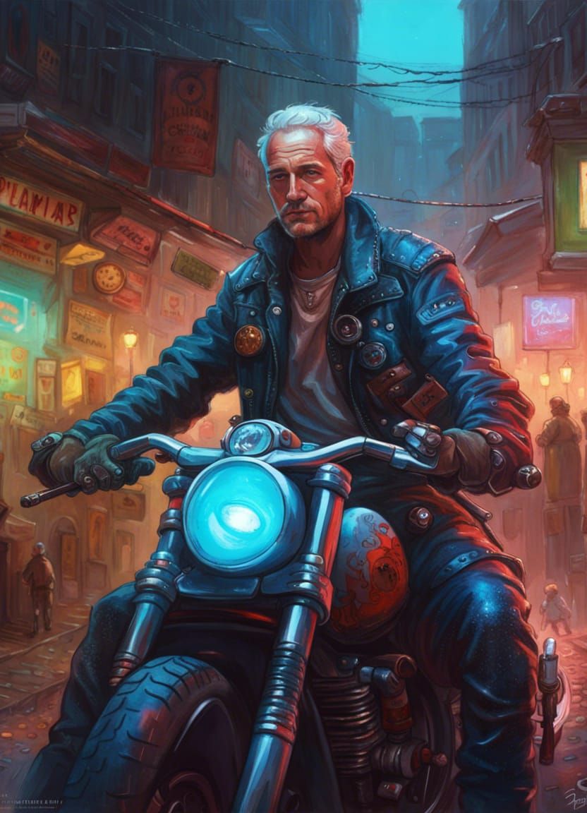 Paul Newman as Biker, Hyperdetailed Fantasy Art