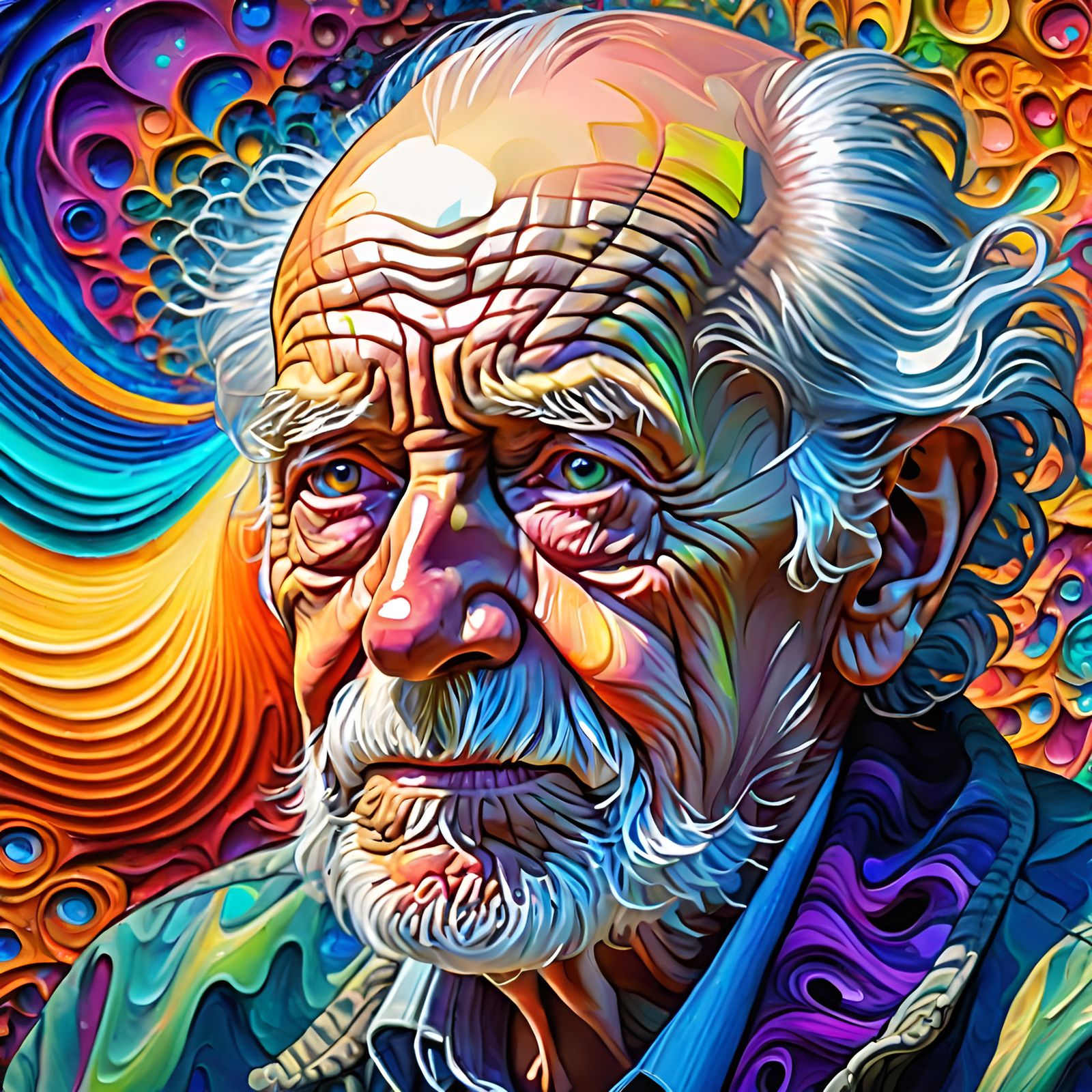 Fluorescent Hyperrealistic Old Man in Expressionist Style