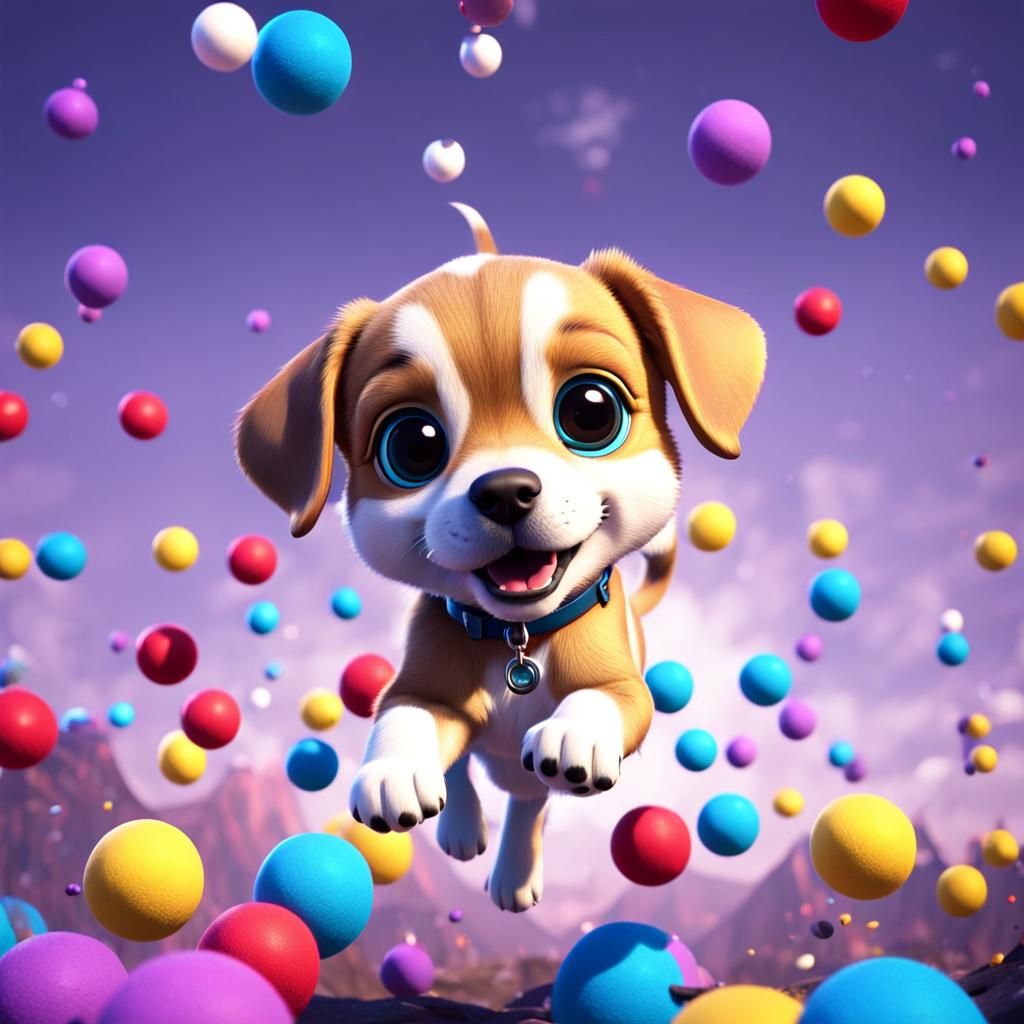 Adorable Chibi Puppy in a Fantastical Landscape