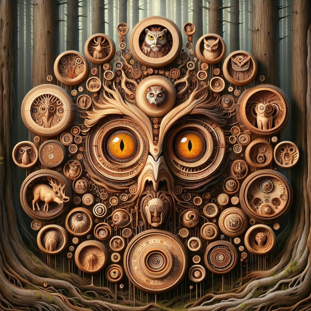 Wooden Forest Guardian Composed of Animal Spirits