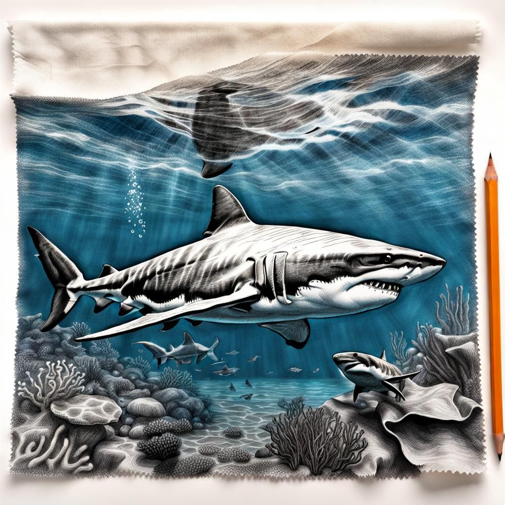 Underwater shark scene pencil drawing ✏️