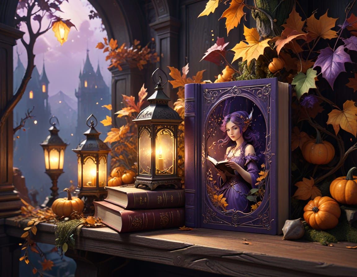 Elven Village Diorama on Bookshelf, Fantasy 3D Render