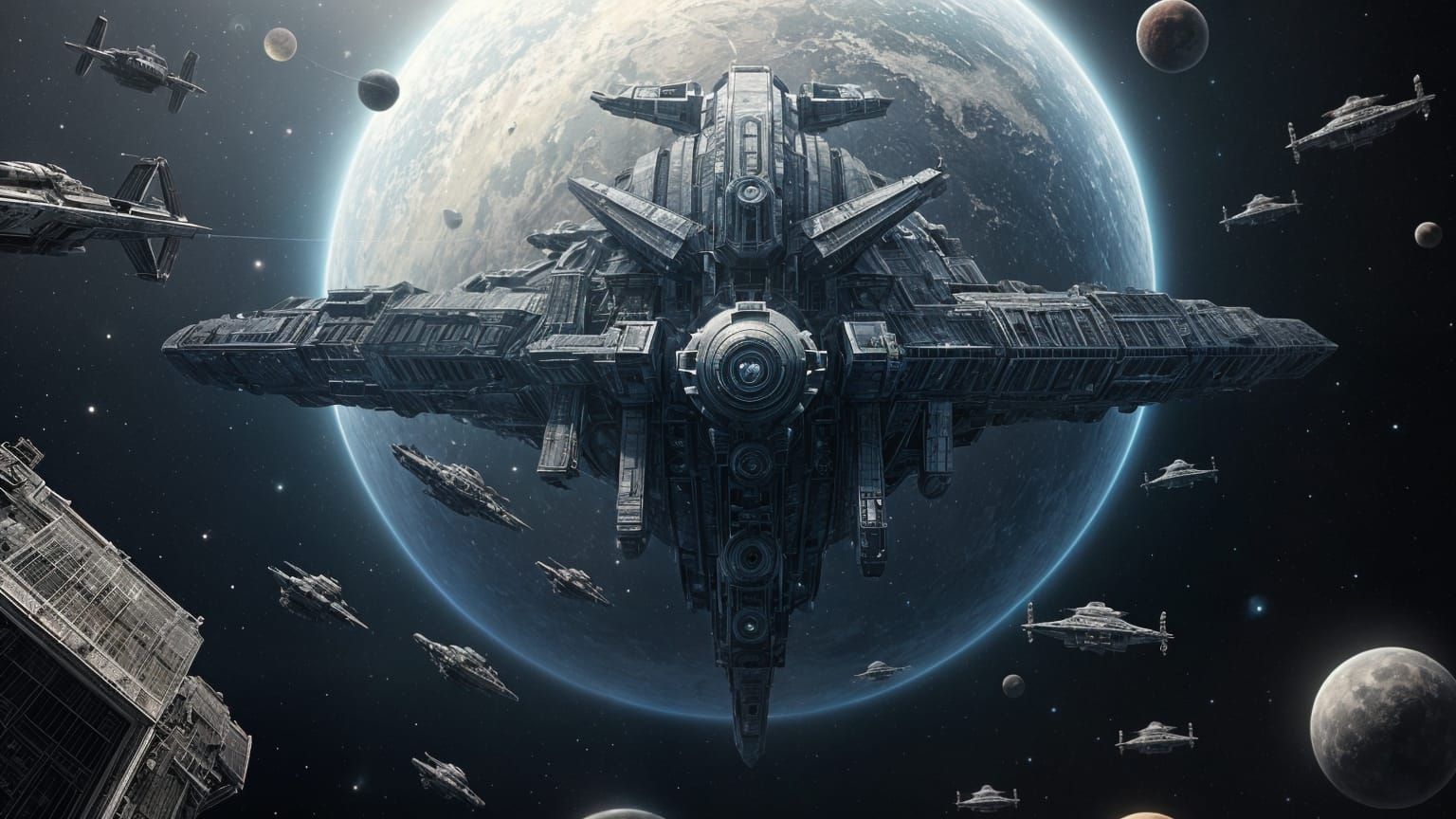 Monumental Space Station Orbits Collapsed Planet