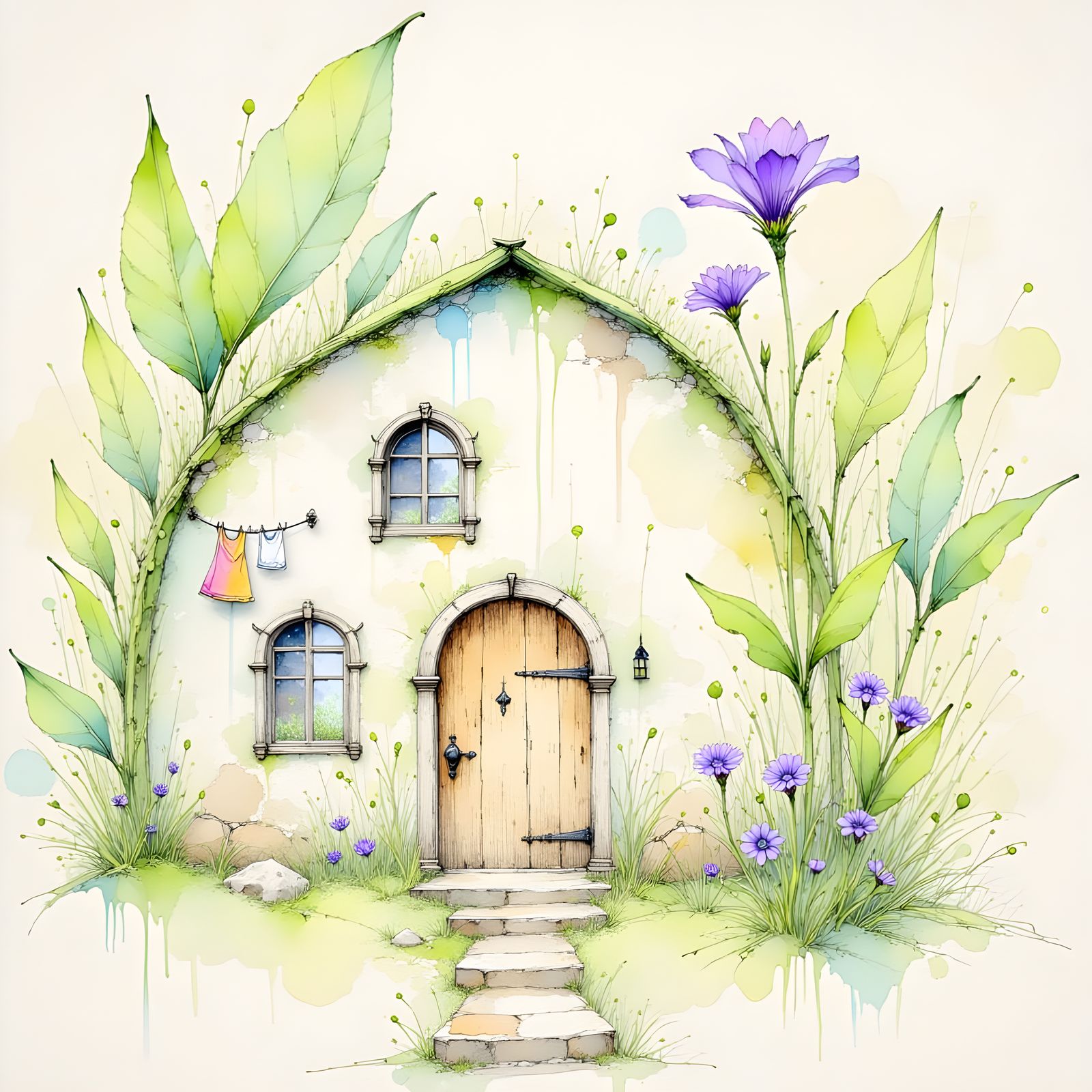 Tiny Bellflower Cottage in Whimsical Storybook Style