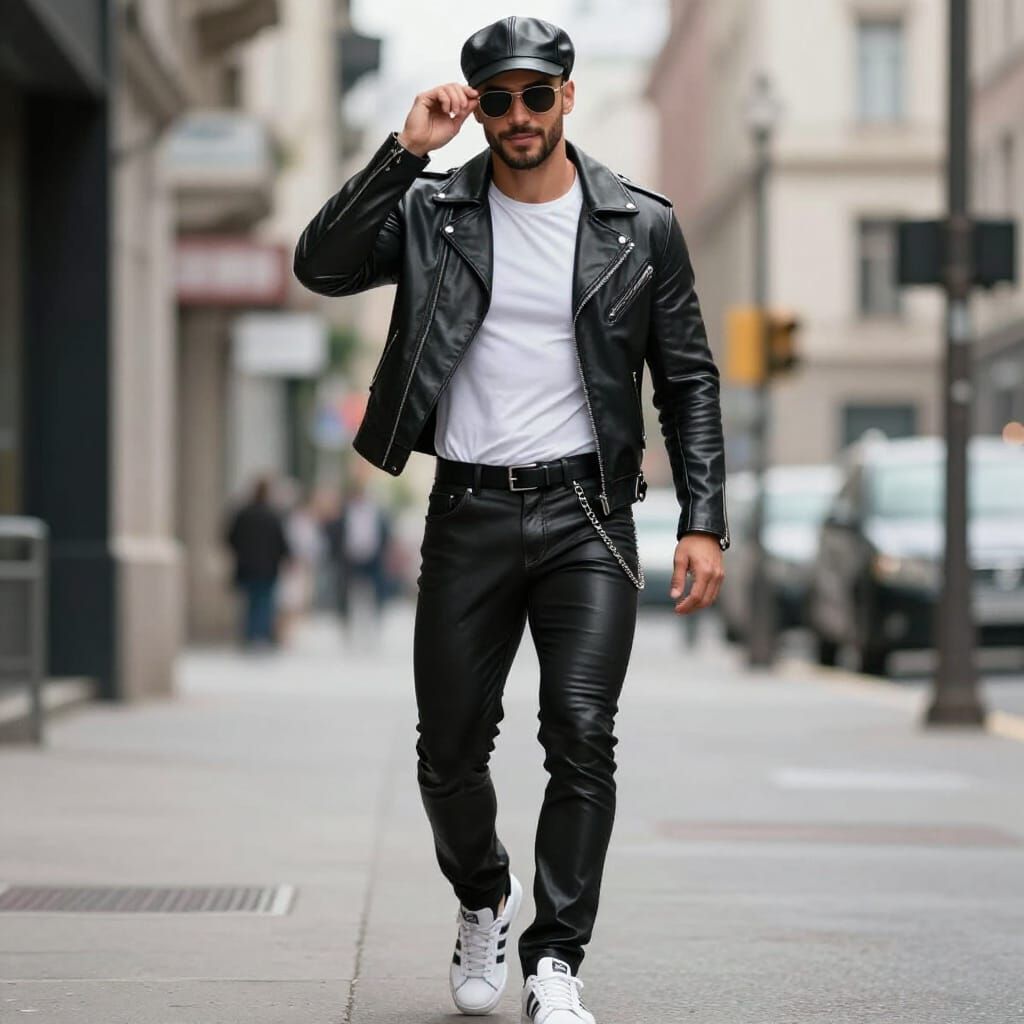 Handsome Man in Black Leather Jacket