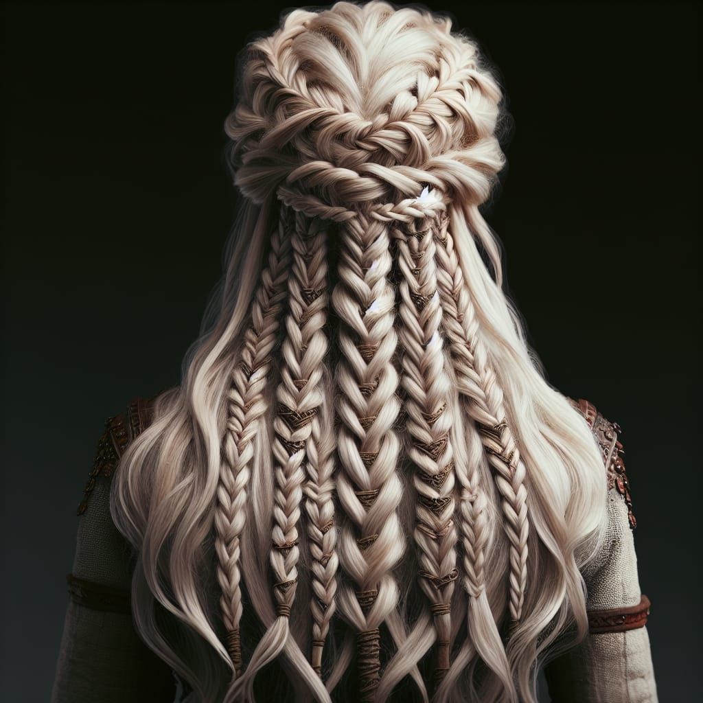 Viking Queen in Elegant Warrior Braids from Behind