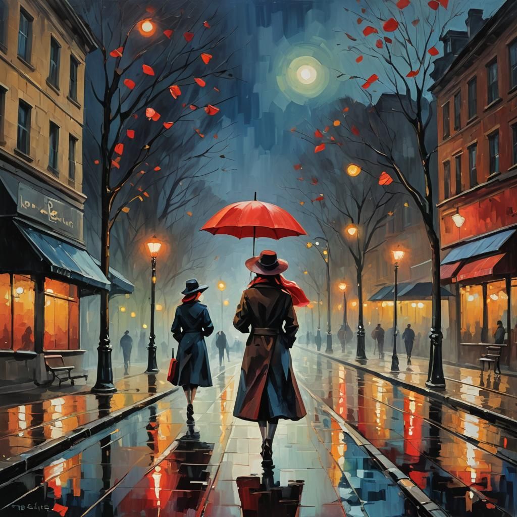 Nighttime Cityscape: Neo-Impressionistic Expressionist Oil P...