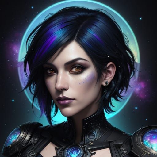 Ethereal Cosmic Goddess in Vibrant Rainbow Nebula