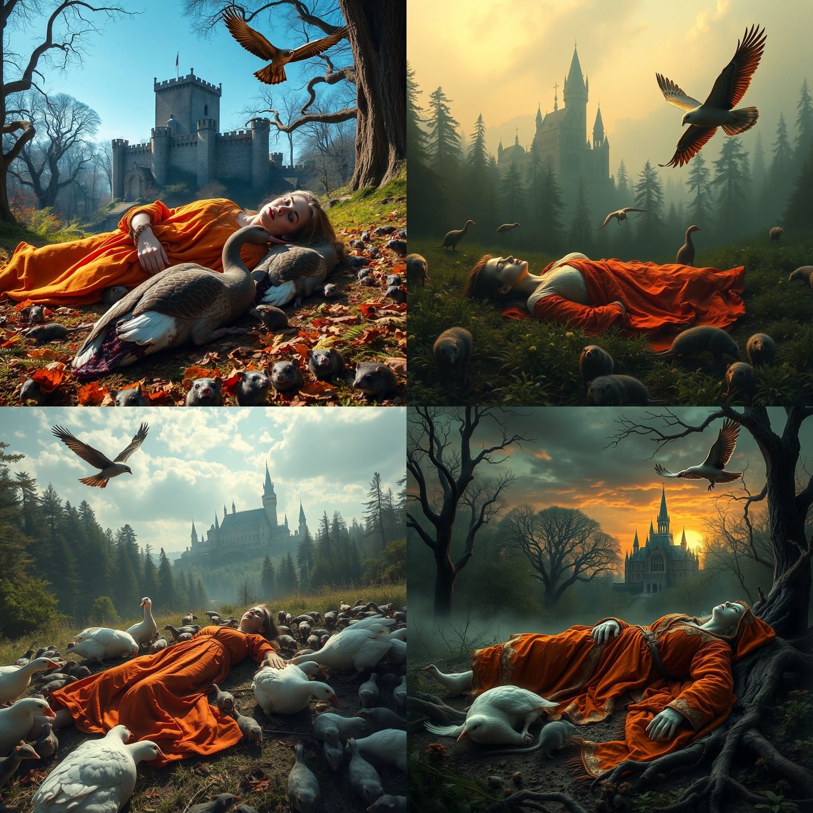 Forest Scene with Woman, Geese and Rats